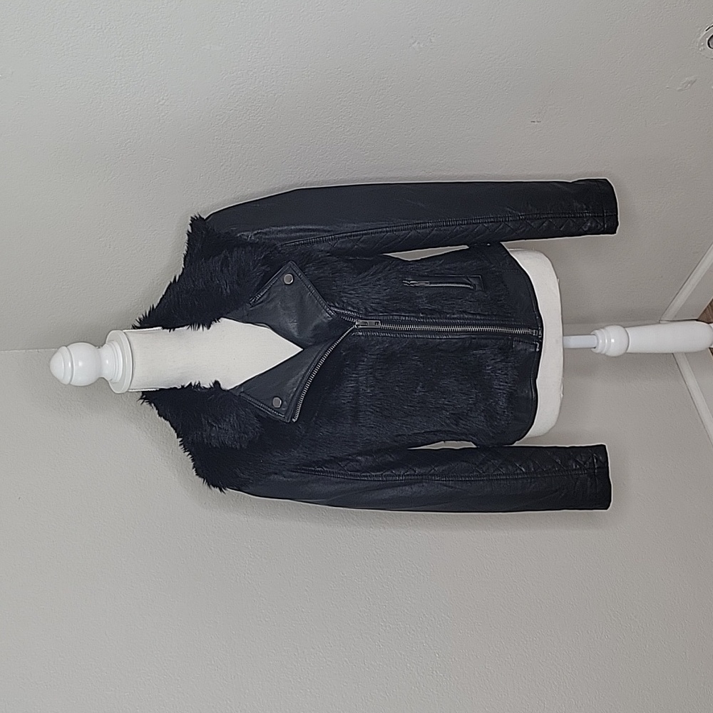 Kut from the Kloth Black Faux Fur Moto Jacket